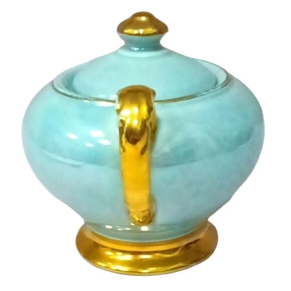 Vintage Lusterware Iridescent Duck‎ Egg Blue 22k Gold Trim Lidded Sugar Bowl - Picture 2 of 14